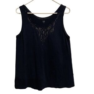 Eileen Fisher Women’s Linen Tank Top Blue Beaded Detail